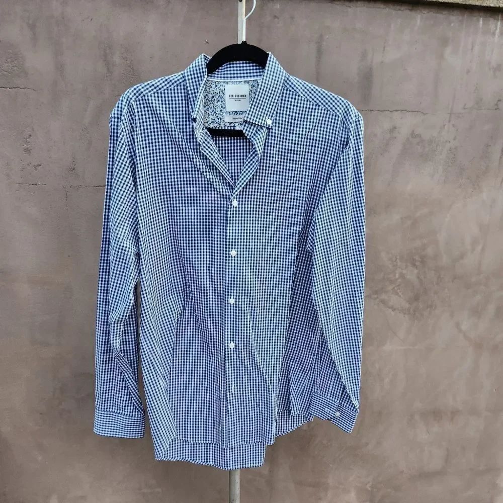 Ben Sherman blue gingham checked mens button up shirt